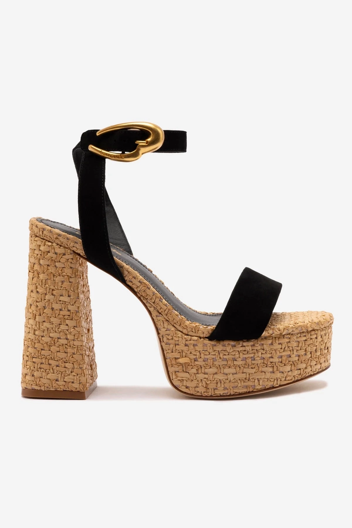Dolly Verona Sandal In Black Suede and Natural Raffia Anti Odor