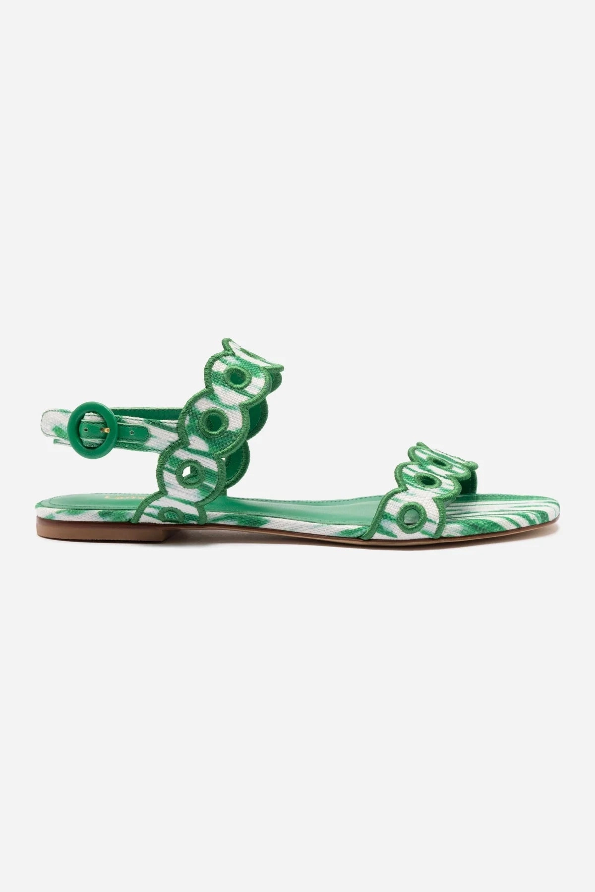 Multi Use Florence Broderie Flat Sandal In Tie Dye Evergreen Raffia