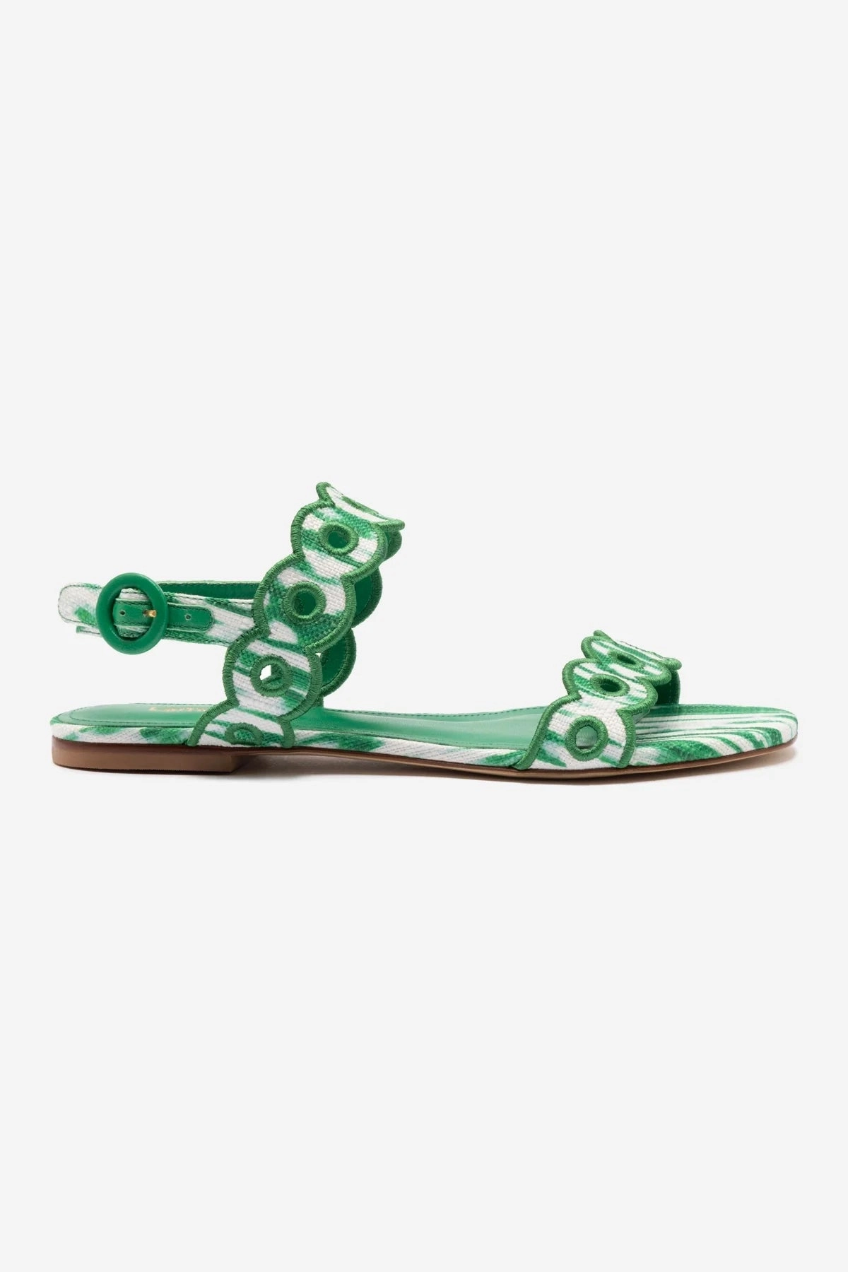Florence Broderie Flat Sandal In Tie Dye Evergreen Raffia Herb Walk