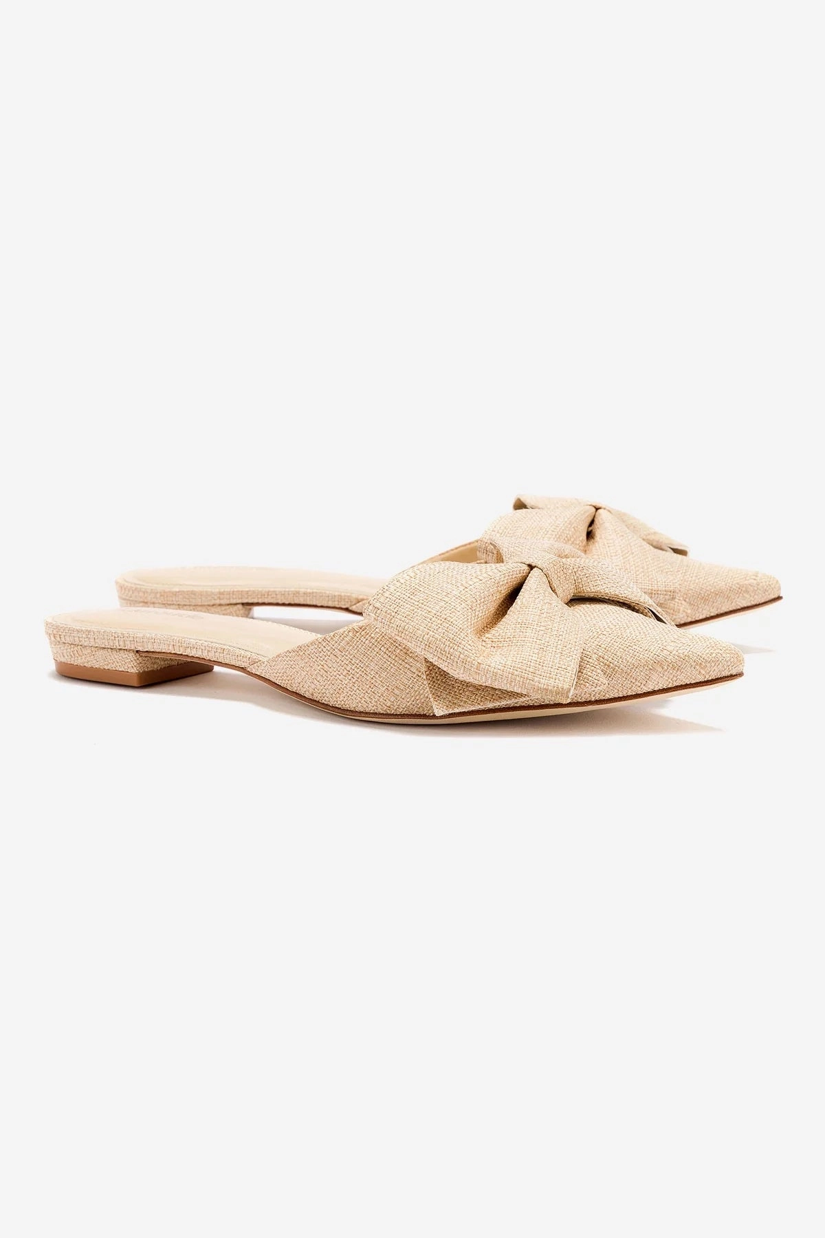 Elle Flat Mule In Beige Raffia Smart Footwear Slip And Go