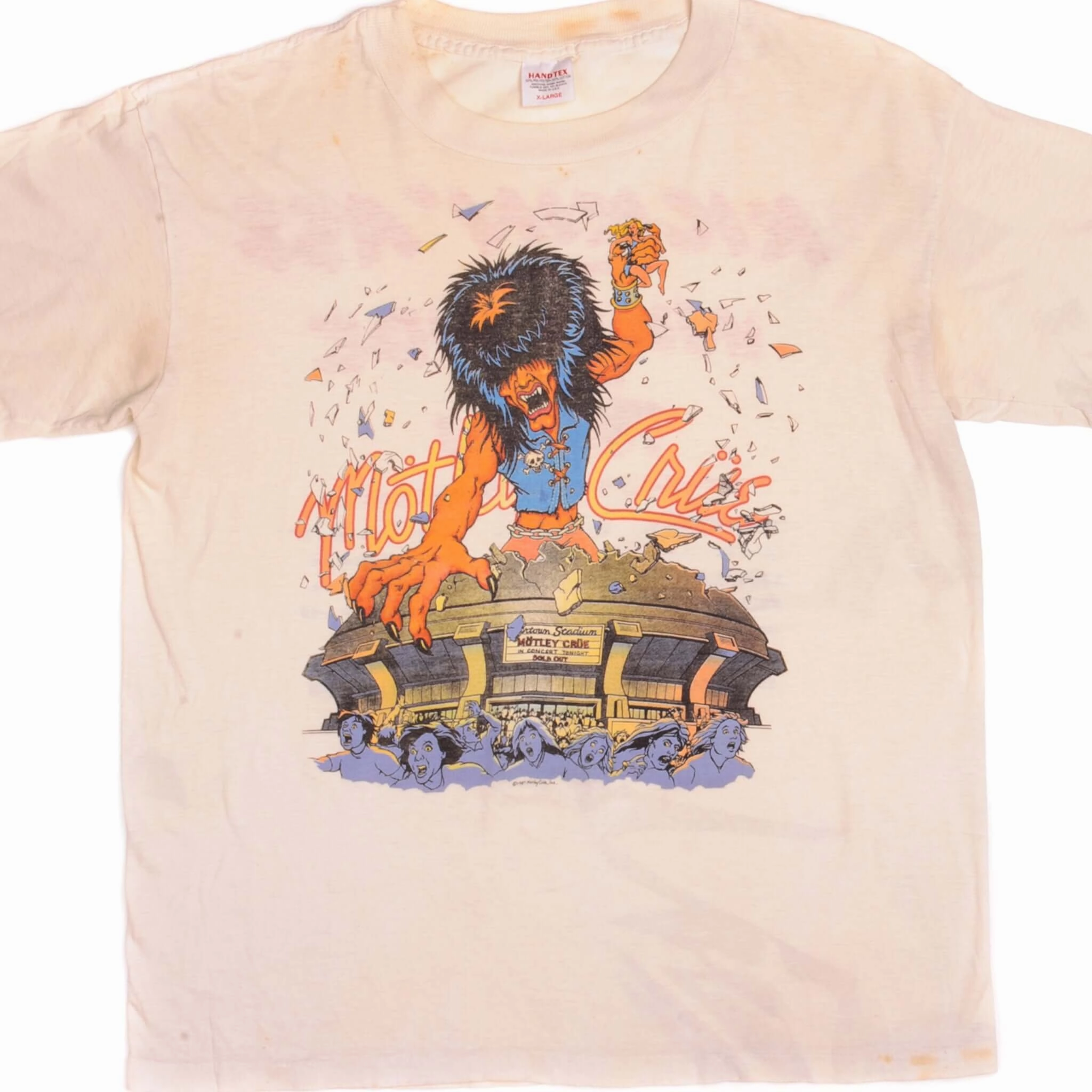 VINTAGE MOTLEY CRUE TOUR TEE SHIRT 1987 SIZE LARGE MADE IN USA Stretchable Collar Band