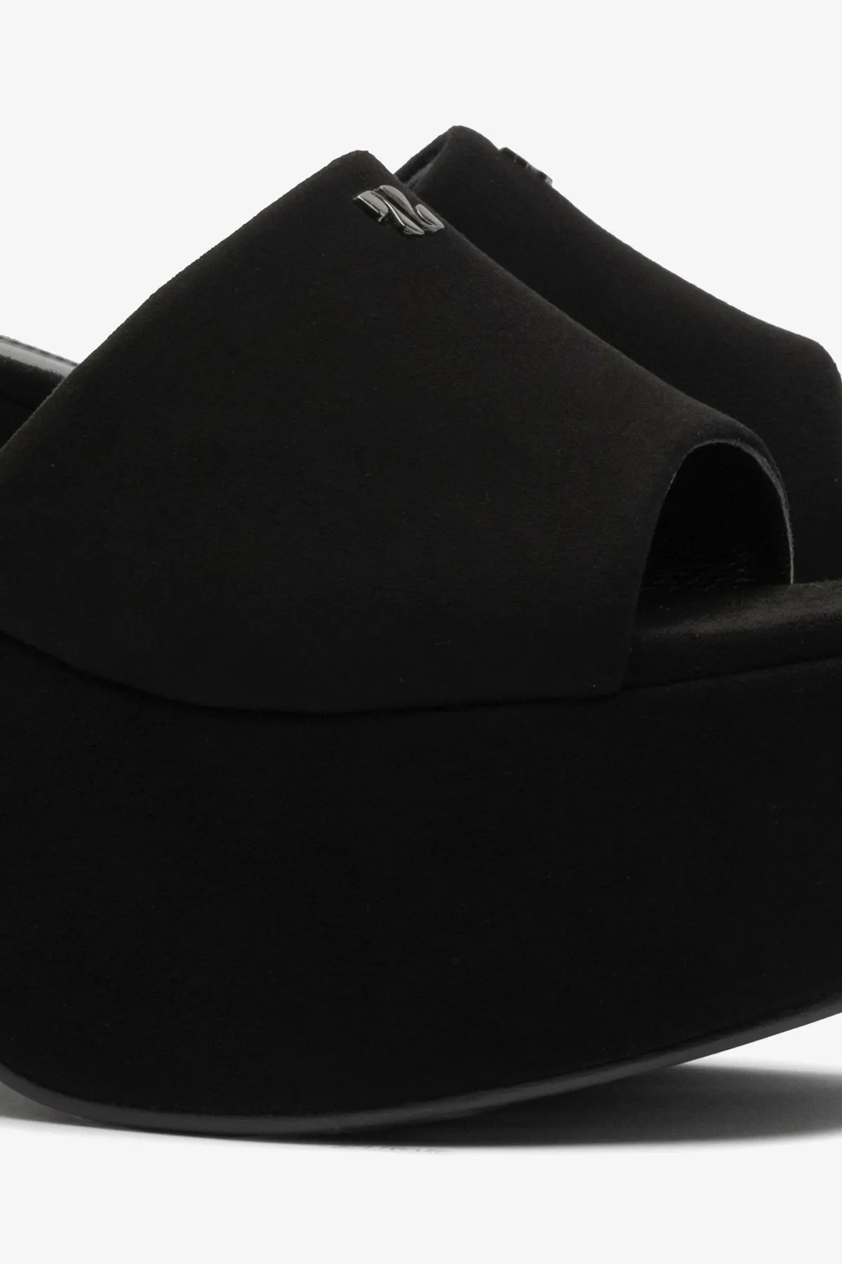 Miso Platform Mule In Black Suede Comfortable Insole Foldable Design