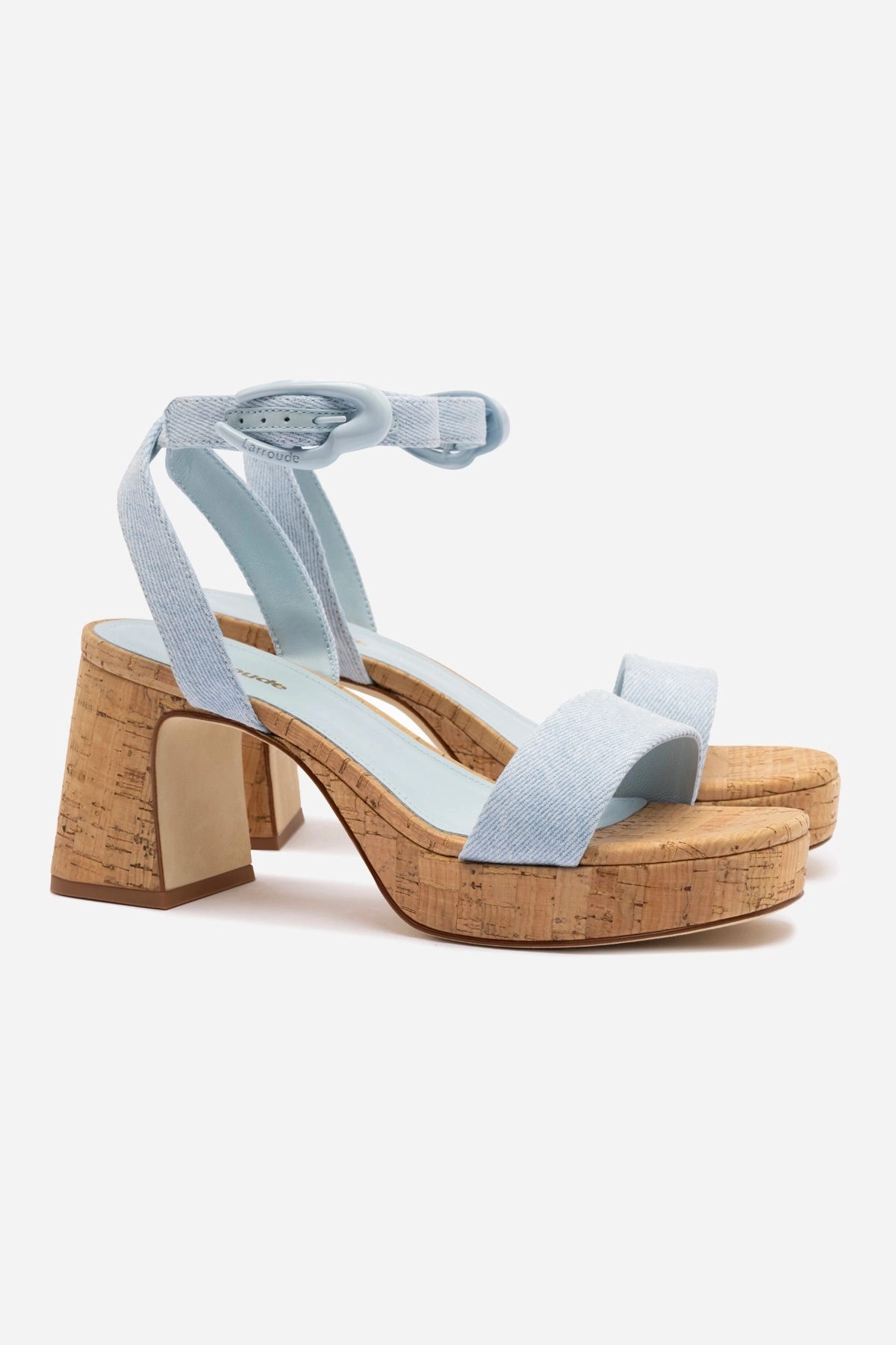 Dolly Verona Low Sandal In Maya Denim and Natural Cork Durable Rubber Tread Heat Proof