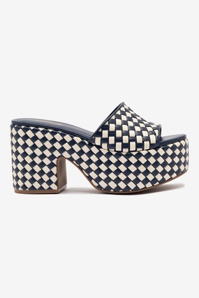 Miso Platform Sandal In Navy and Ivory Leather Shore Style