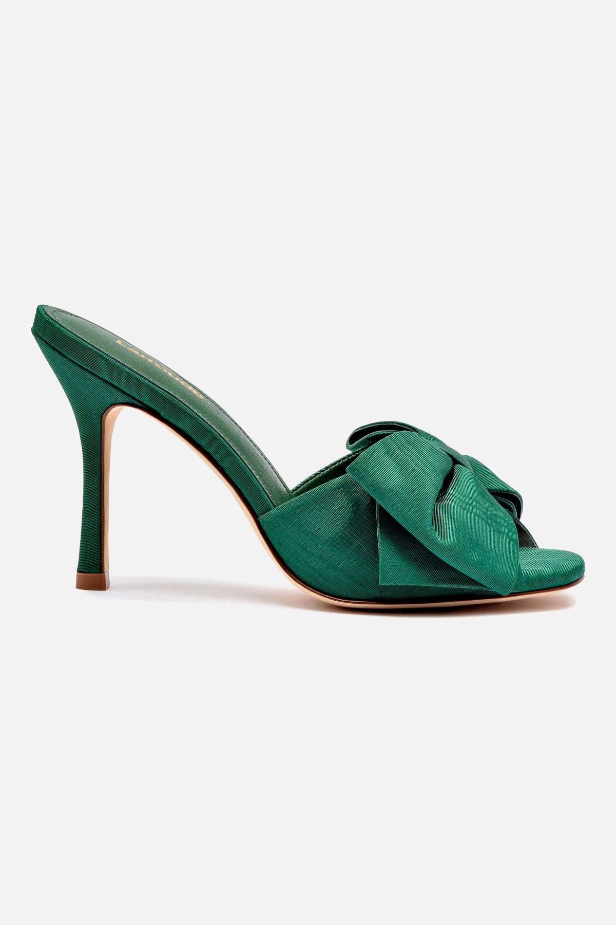 Elle Mule In Emerald Fabric Comfortable Heel Multi Density Foam