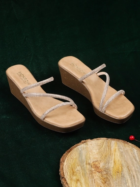 Strappy Design Emma Rose Gold Wedge Heels