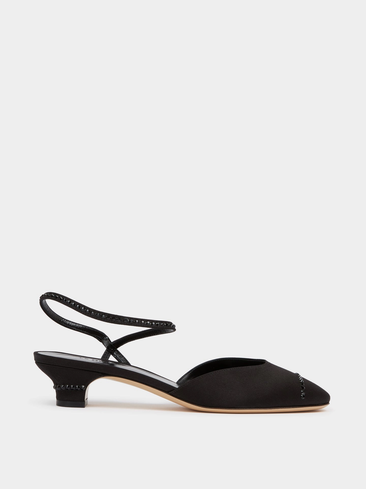 Teddy Heel Boots Pointed Sandals Erika Pump / Black Satin Crystal