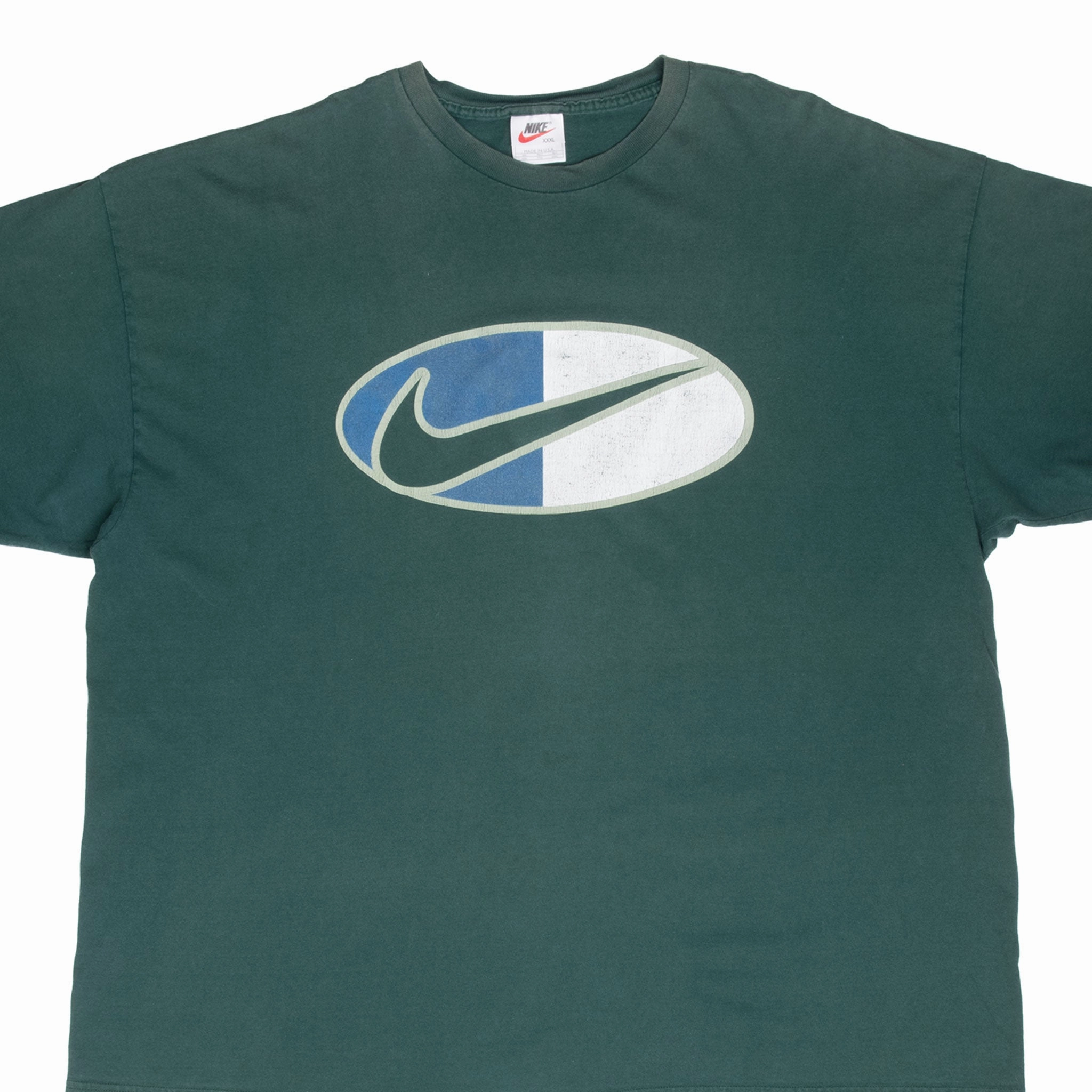 VINTAGE NIKE BIG SWOOSH GREEN TEE SHIRT 1990S 3XL MADE IN USA Comfy Wardrobe NoSideSeam