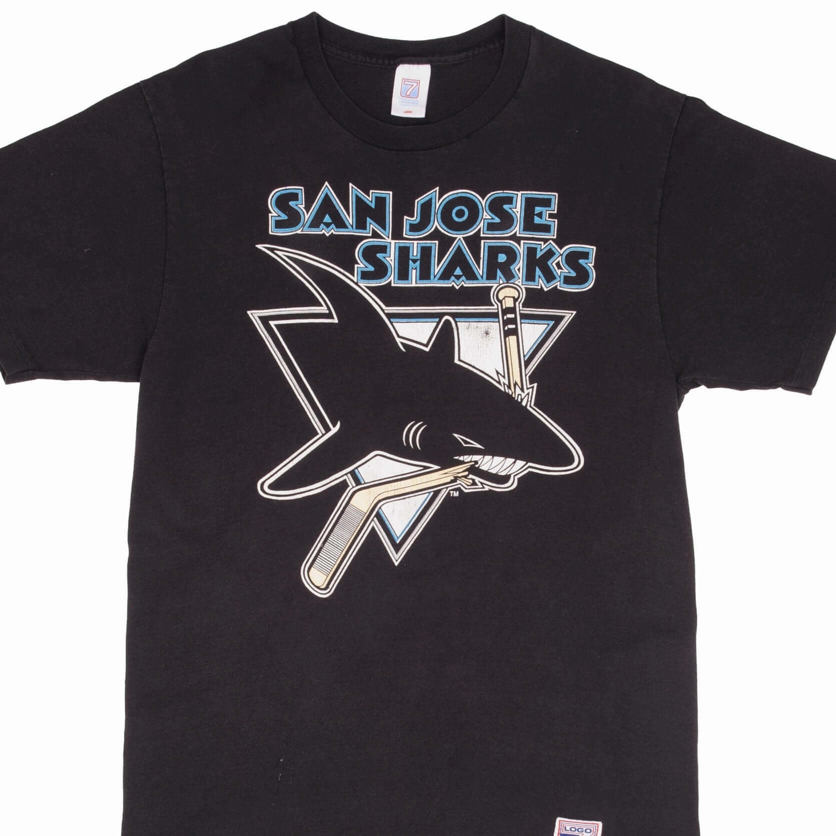 VINTAGE NHL SAN JOSE SHARKS TEE SHIRT 1990S SIZE LARGE MADE IN USA Abstract mystery EcoConscious Processing