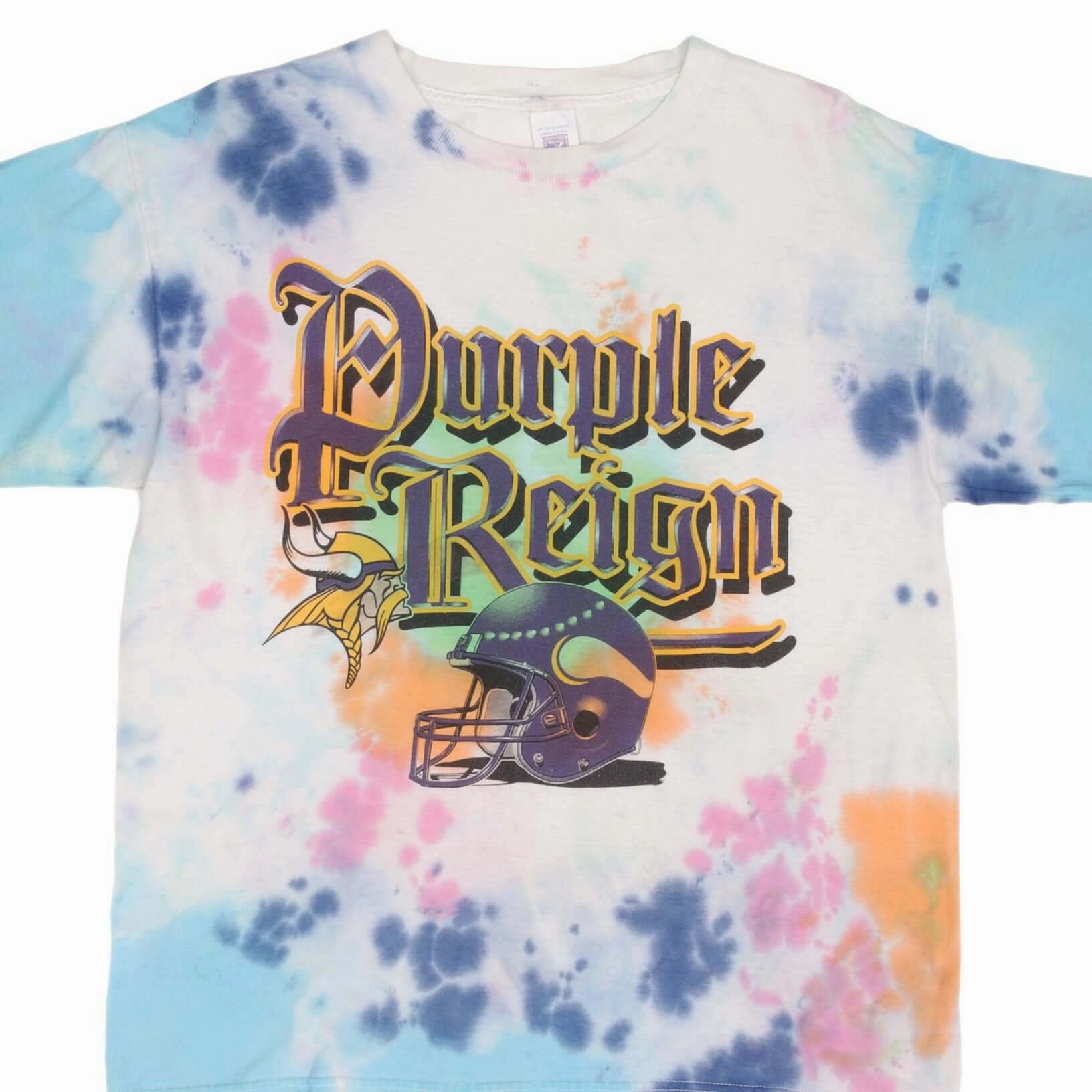 VINTAGE TIE DYE NFL MINNESOTA VIKINGS TEE SHIRT 1990S SIZE LARGE MADE IN USA Long Lasting Color