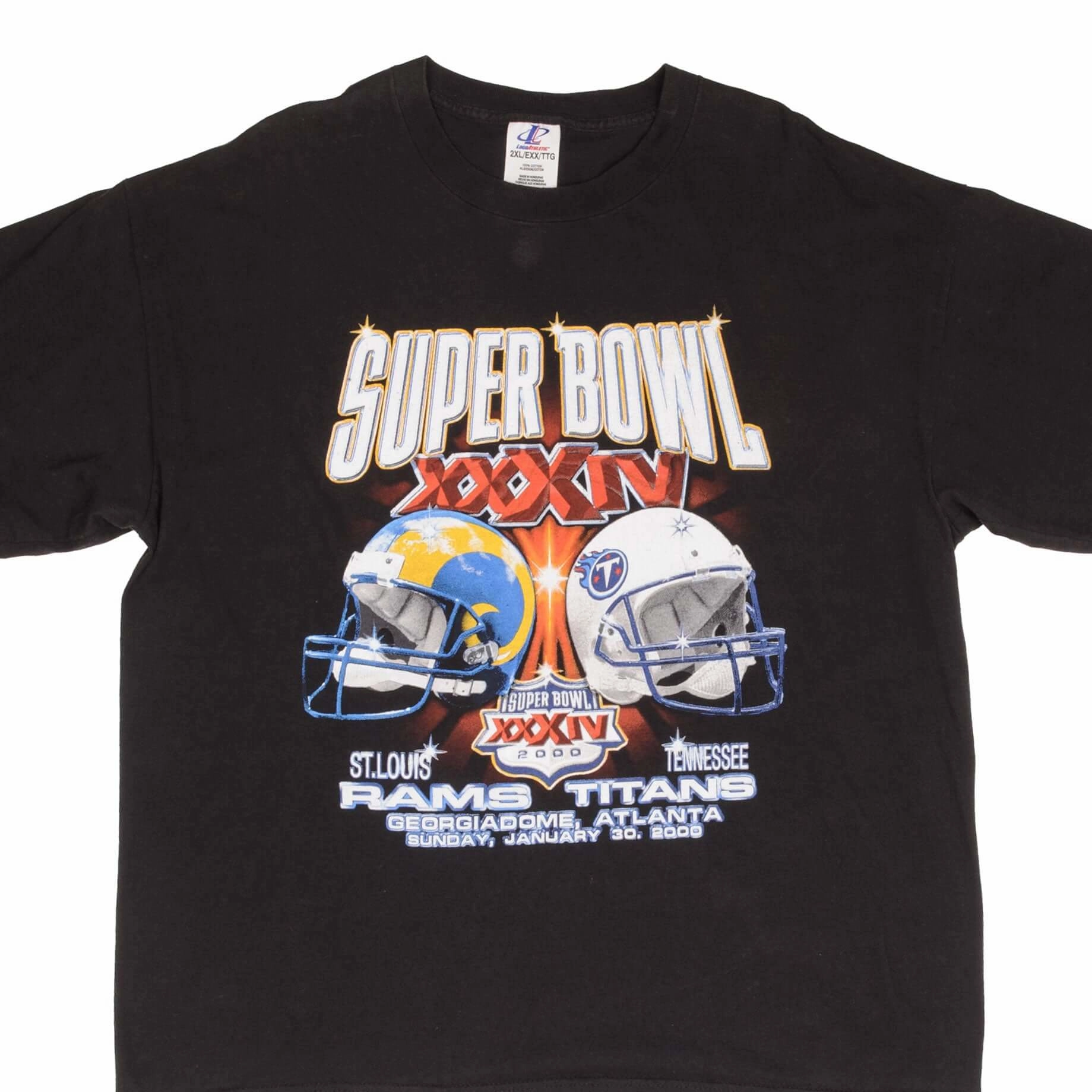 VINTAGE NFL ST LOUIS RAMS VS TITANS SUPER BOWL XXXIV 2000 TEE SHIRT SIZE 2XL Perfect Layering