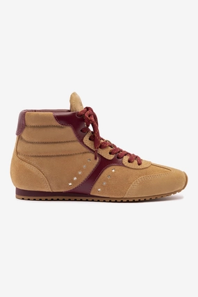 Bride Glow Stella Mid Sneaker In Peanut Suede and Burgundy Leather