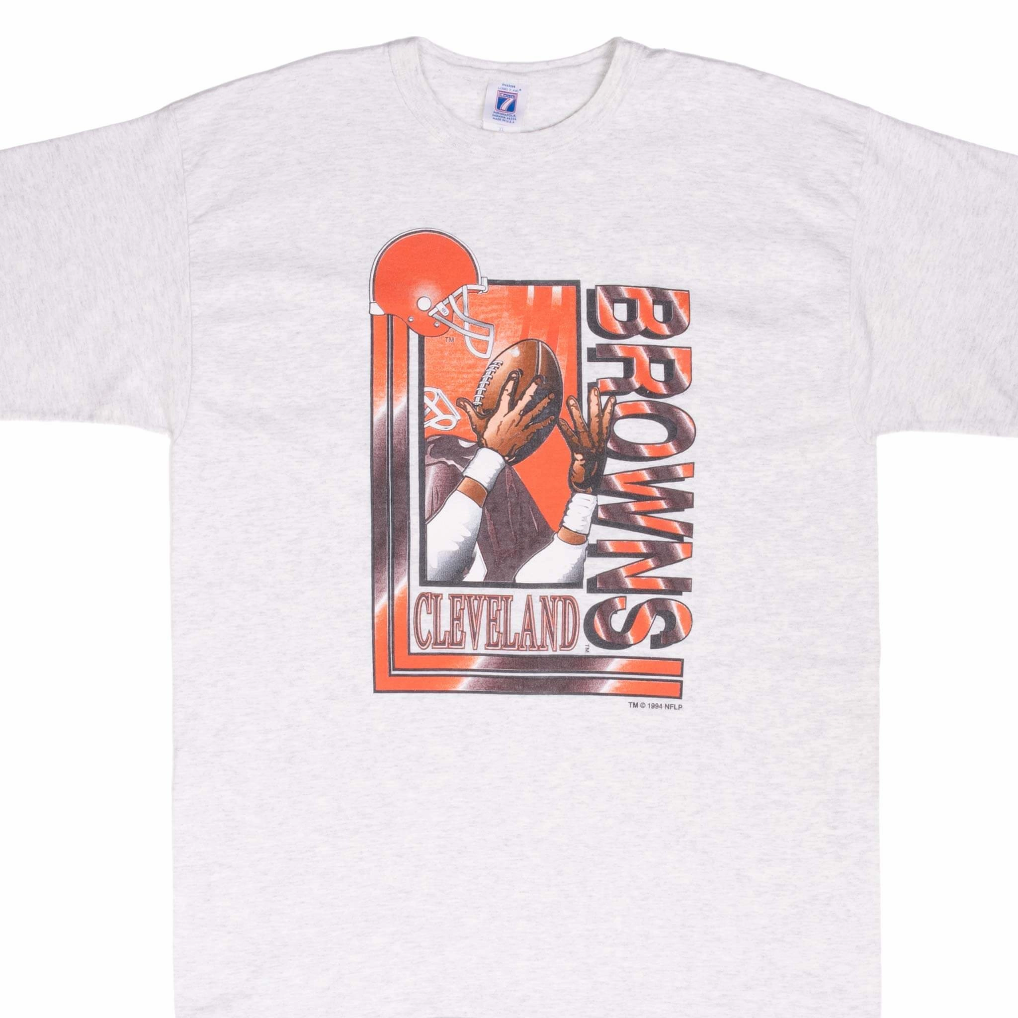 VINTAGE NFL CLEVELAND BROWNS GREY TEE SHIRT 1994 XL MADE IN USA Light Wear Antibacterial Treatment
