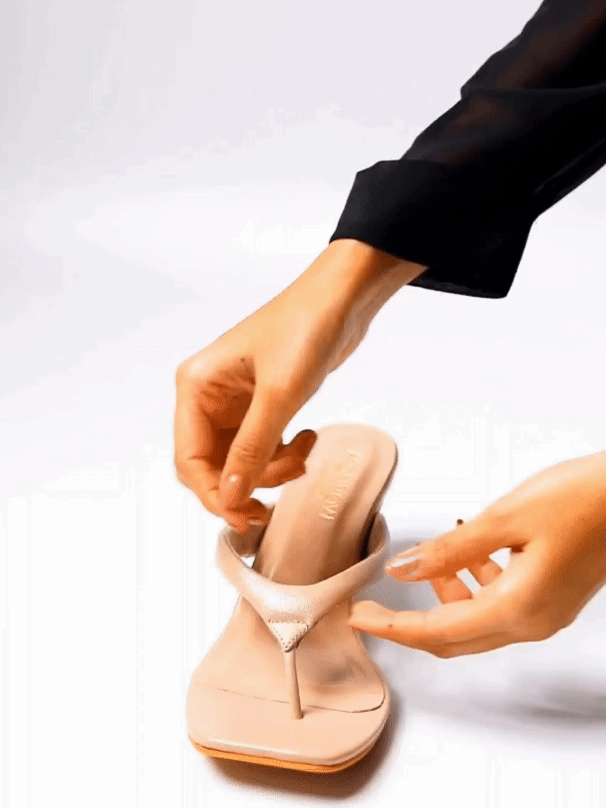 Sloane Beige Kitten Heels Elastic Goring Romantic Heels