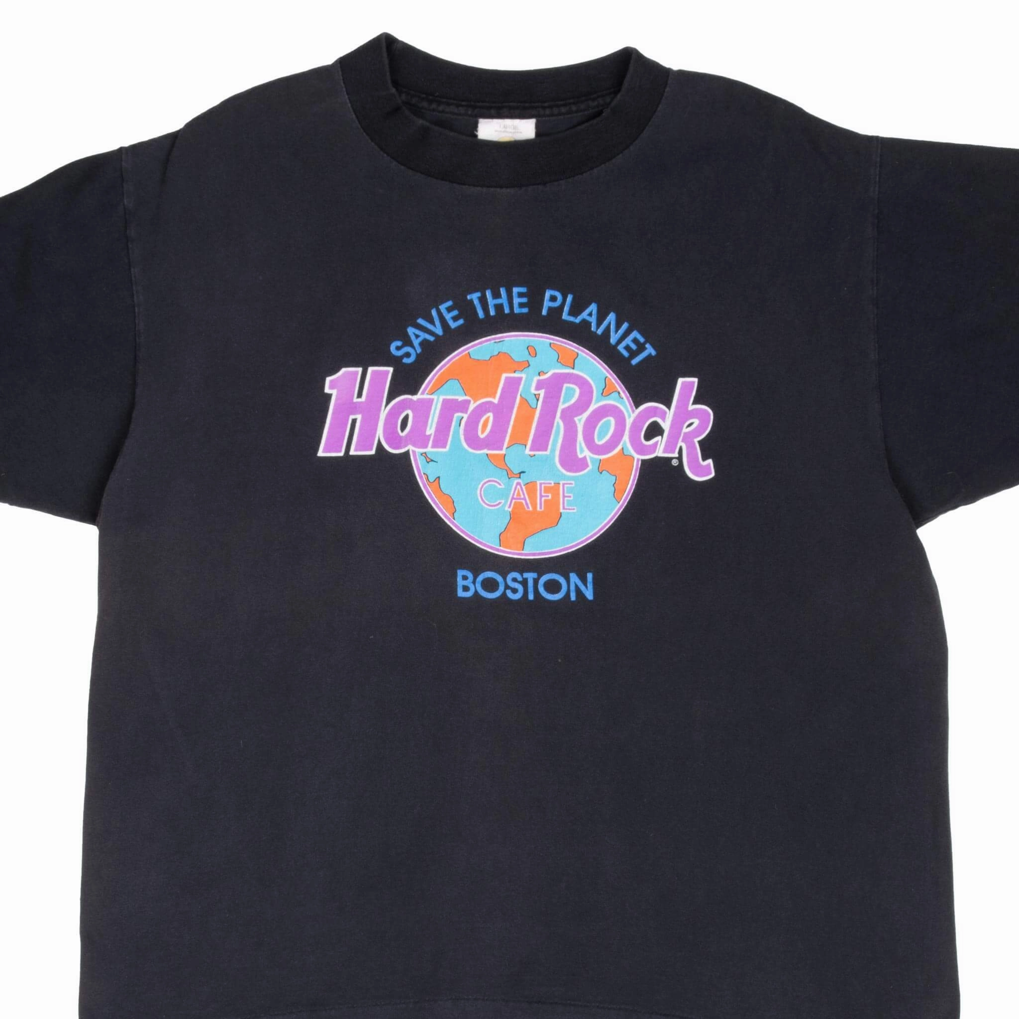 Regular fit normality High Density Cotton VINTAGE HARD ROCK CAFE SAVE THE PLANET BOSTON TEE SHIRT 1990S LARGE MADE IN USA