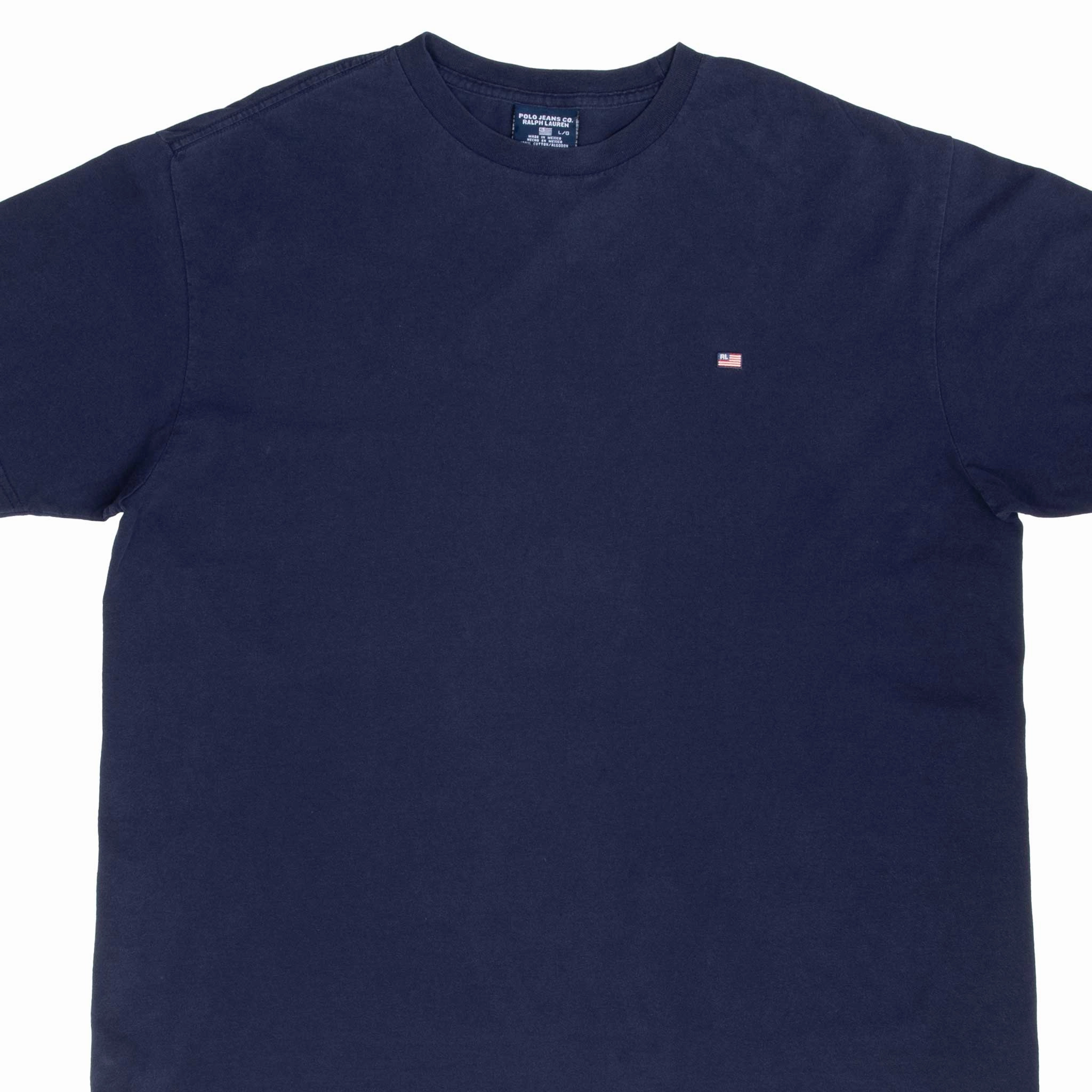 Trendy Fabric VINTAGE POLO RALPH LAUREN US FLAG BLUE TEE SHIRT 1990S SIZE LARGE