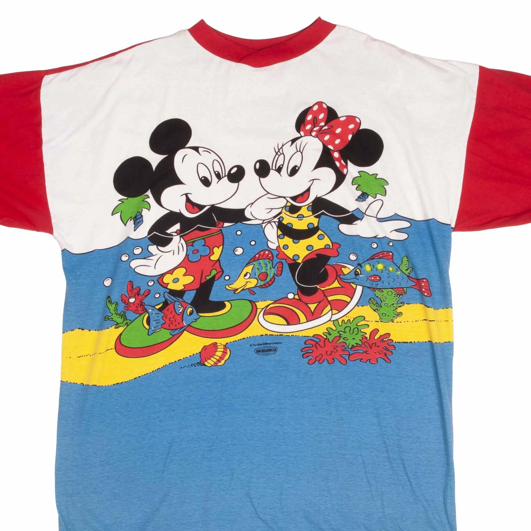 VINTAGE WALT DISNEY MICKEY & MINNIE MOUSE 1990S TEE SHIRT SIZE XL Fun and Playful Double Stitched Hem