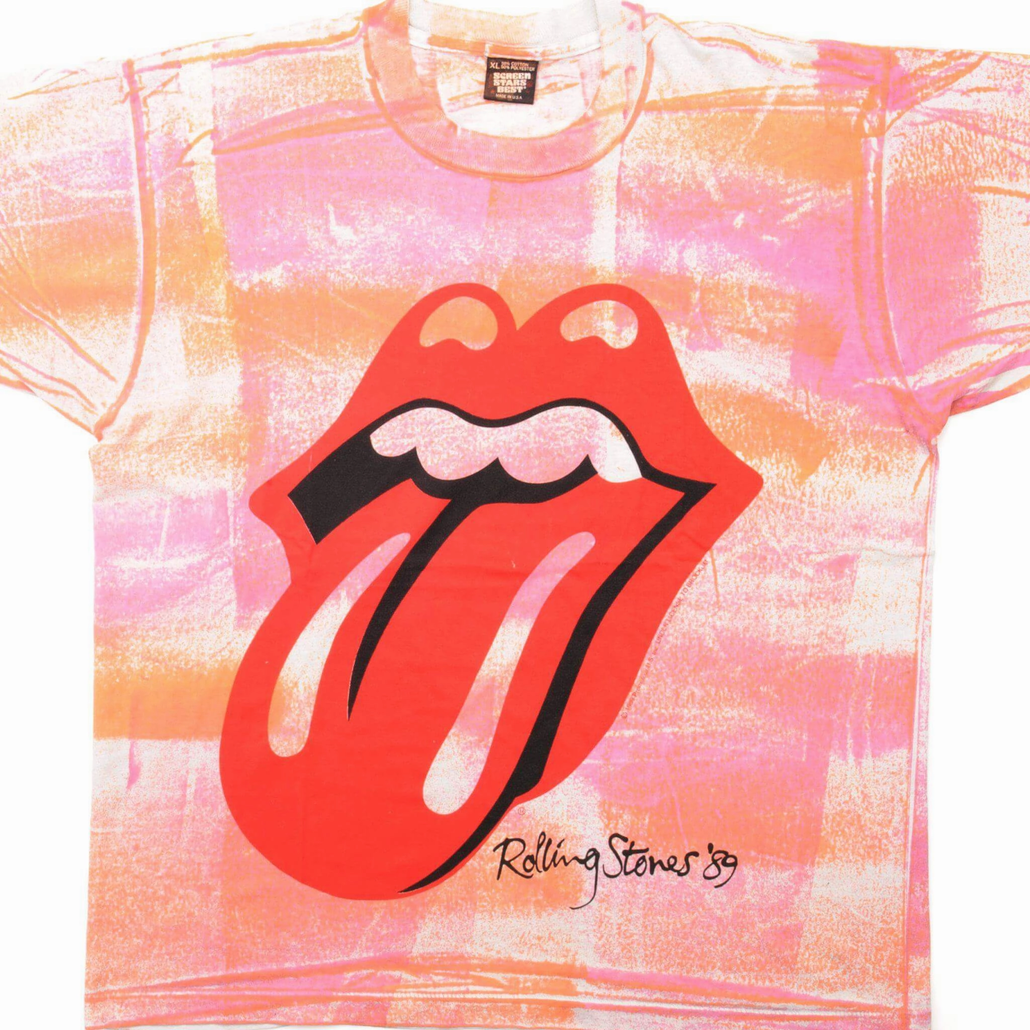 Breathable Design Wear VINTAGE TIE-DYE THE ROLLING STONES TEE SHIRT 1989 SIZE LARGE MADE IN USA