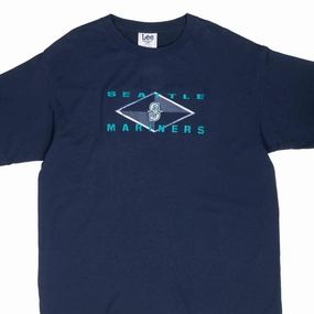 Playful Prints VINTAGE MLB SEATTLE MARINERS EMBROIDERED BLUE TEE SHIRT 1990S XL