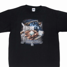 VINTAGE MLB LOS ANGELES DODGERS BLACK TEE SHIRT 2005 SIZE XL Curved Hem