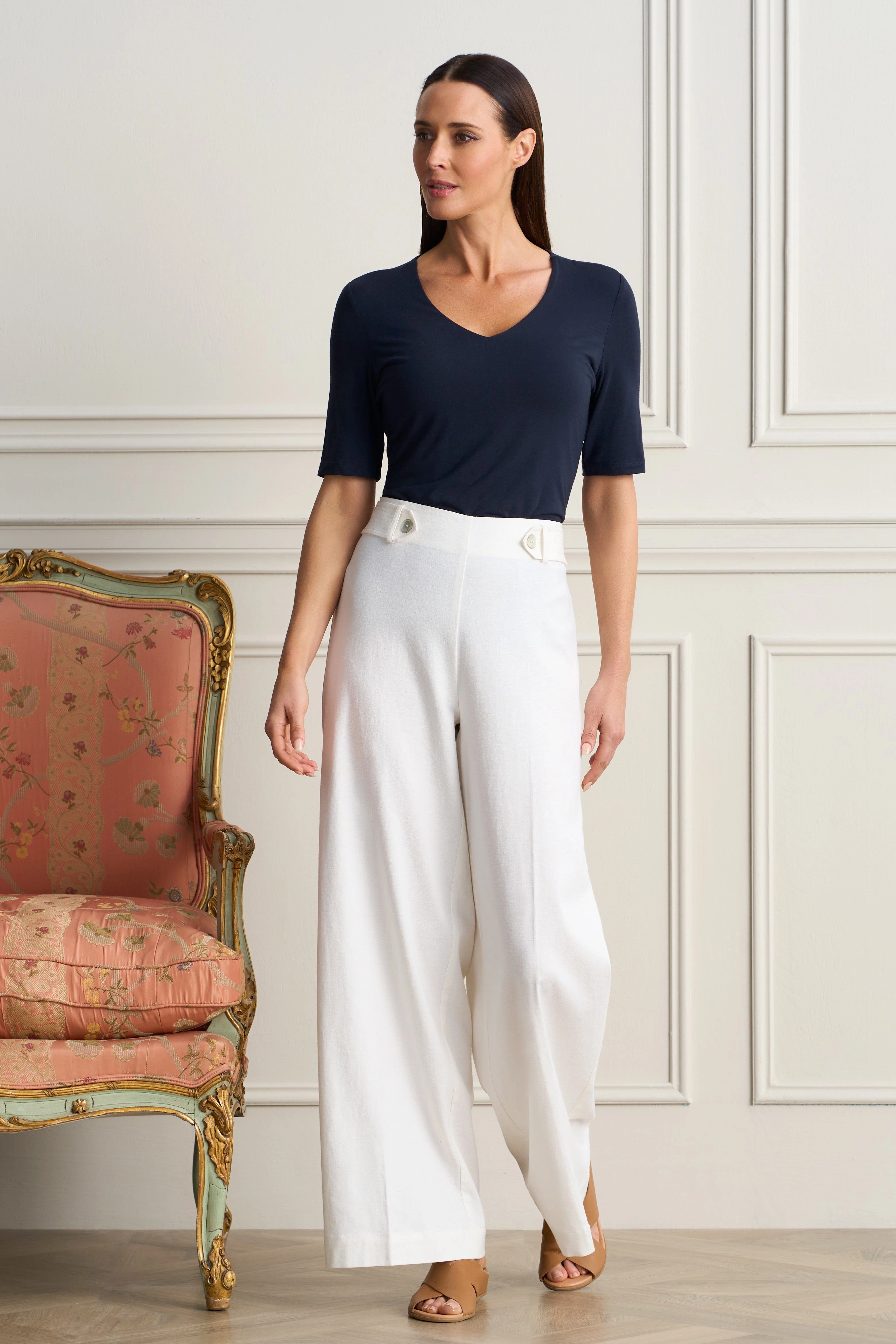 Full Length Linen  Pant - White Soft Support Movement Flex