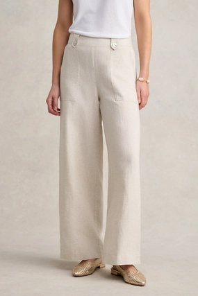Full Length Waist Tab Linen Pant - Natural Cross Dye Soft Touch Material Comfort Design
