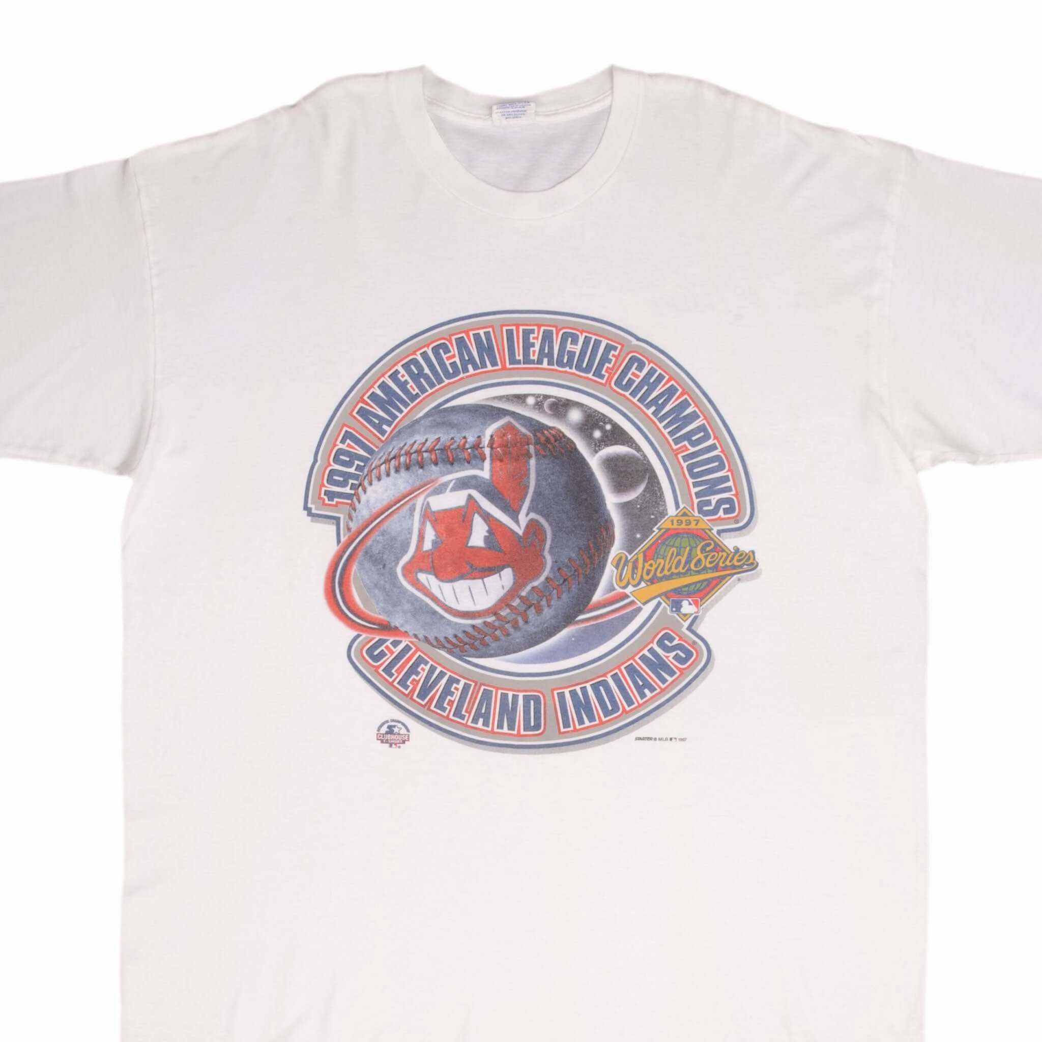 VINTAGE MLB CLEVELAND INDIANS AMERICAN LEAGUE CHAMPIONS 1997 TEE SHIRT SIZE XL Soft and durable Abstract print