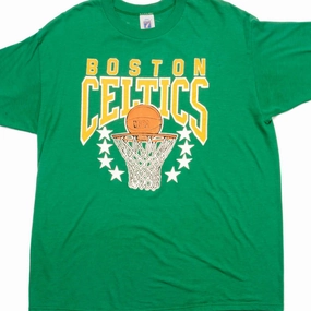 VINTAGE NBA BOSTON CELTICS TEE SHIRT SIZE LARGE MADE IN USA Sport Performance Fit Hypoallergenic Textile