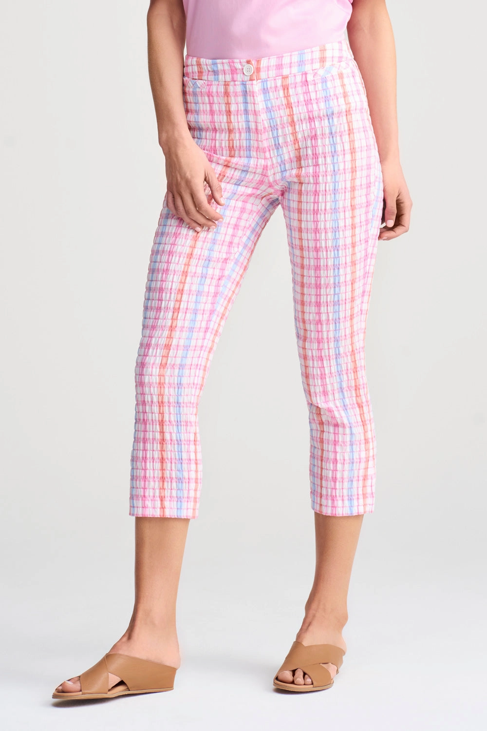 Gingham Capri Pant - Pastel Check smooth zipper