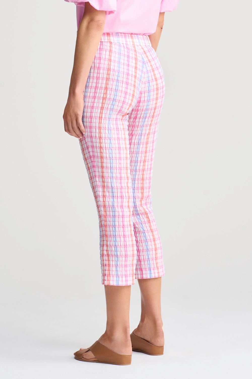 Gingham Capri Pant - Pastel Check Breathable Waistband Easy Care Fabric Finish