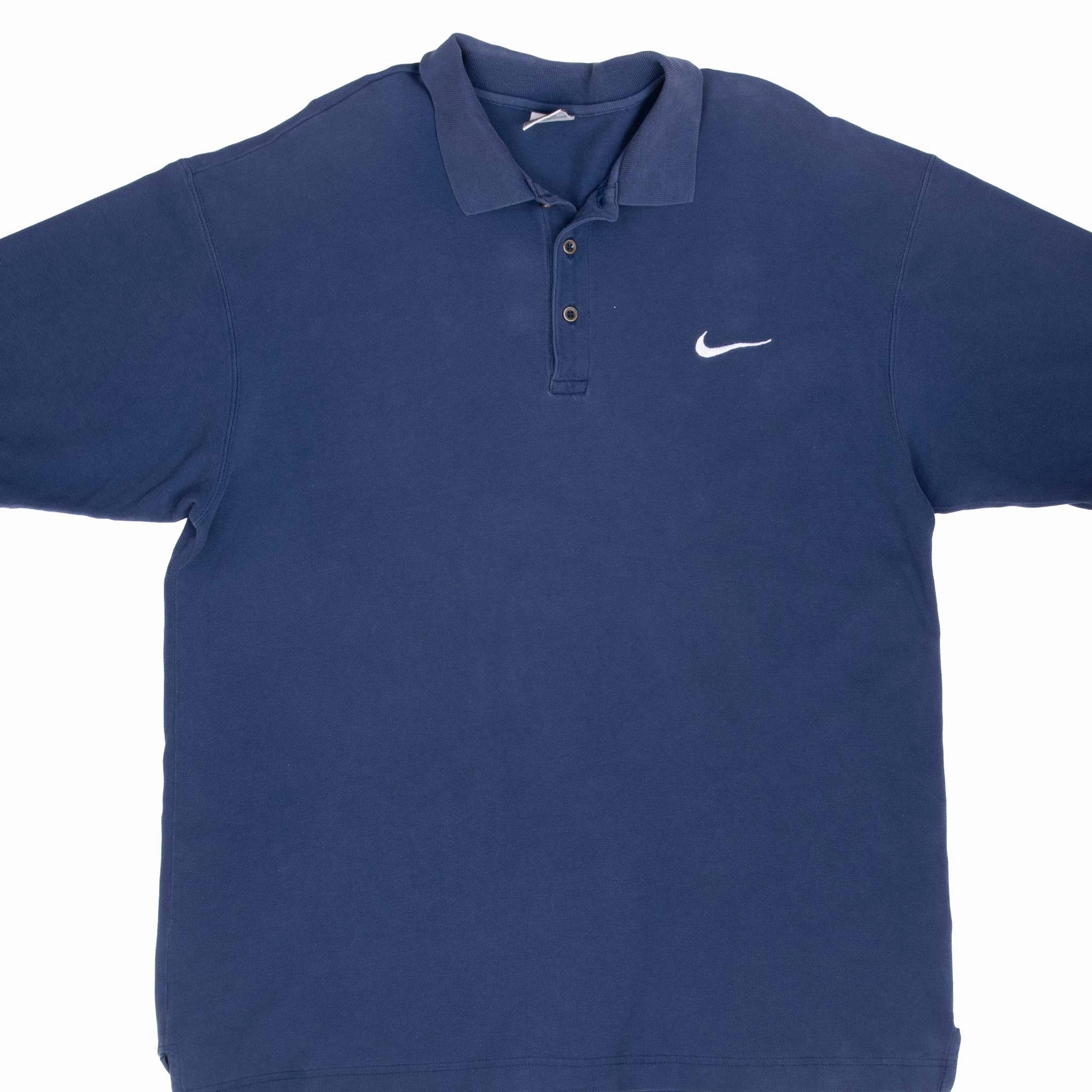 VINTAGE NIKE CLASSIC SWOOSH BLUE POLO SHIRT 1990S LARGE Laser Cut Edges Thermal Regulation Layer