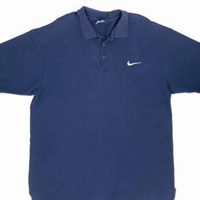 VINTAGE NIKE CLASSIC SWOOSH BLUE POLO SHIRT 1990S LARGE Laser Cut Edges Thermal Regulation Layer