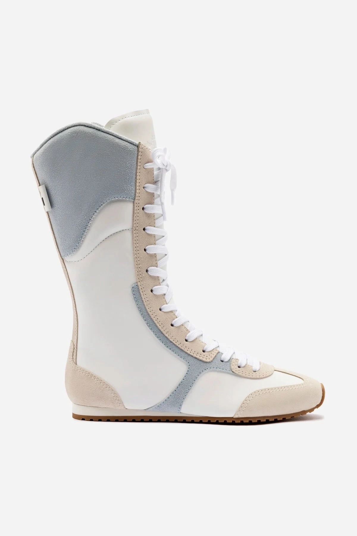 Larroud?? x Jonathan Cohen Flat Lo Sneaker Boot In White Leather, Maya and Mushroom Grey Suede Slip Resistant Backcountry Camper Light support