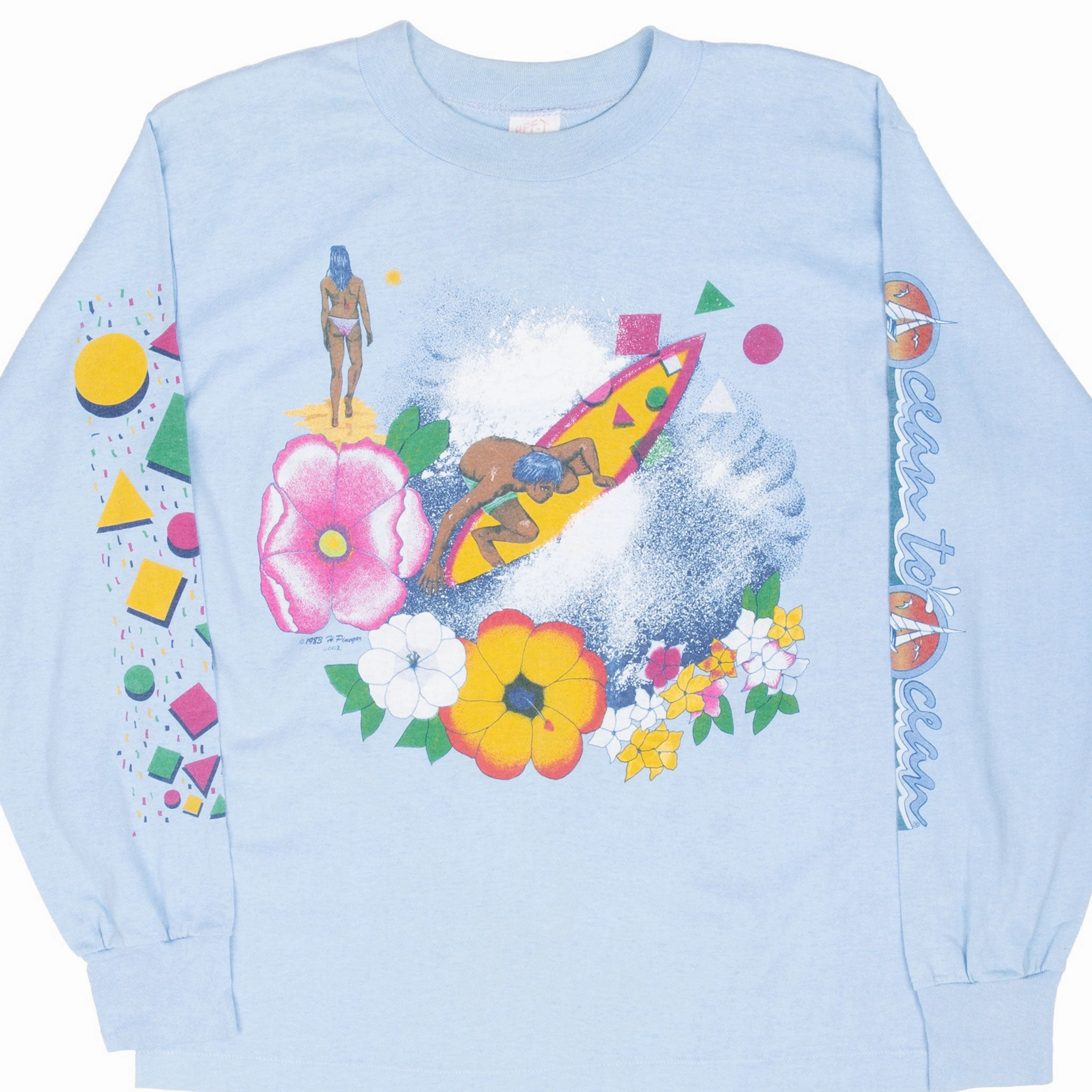 Sustainable Production Process UV Protective Fabric VINTAGE HAWAIIAN OCEAN TO OCEAN SURFING LONG SLEEVE TEE SHIRT 1983 MEDIUM USA