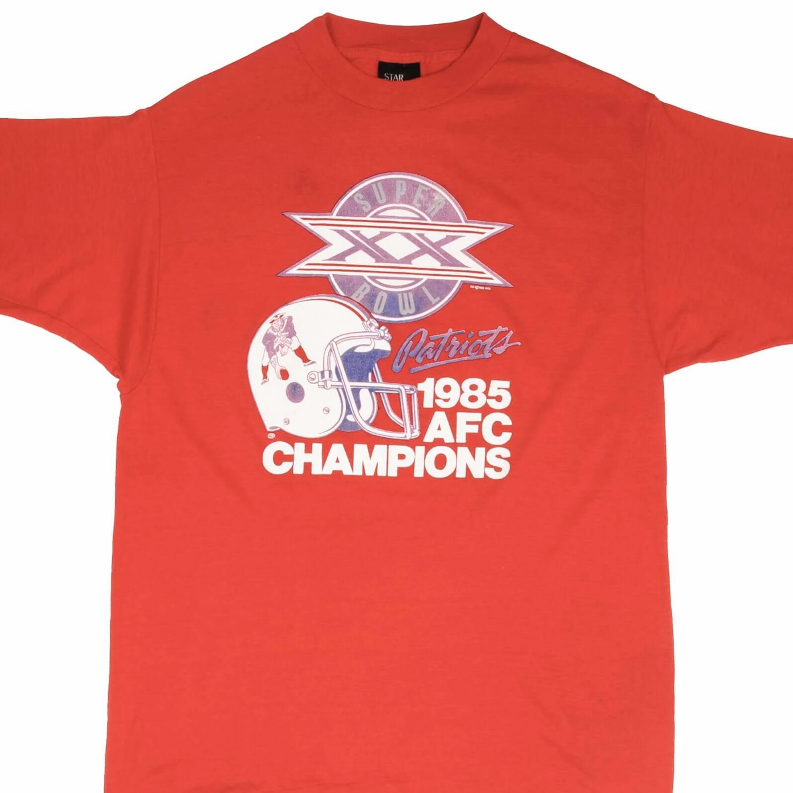 Basic Wardrobe Piece Relaxed Armhole Cut VINTAGE NFL NEW ENGLAND PATRIOTS SUPER BOWL 1985 TEE SHIRT MEDIUM MADE IN USA