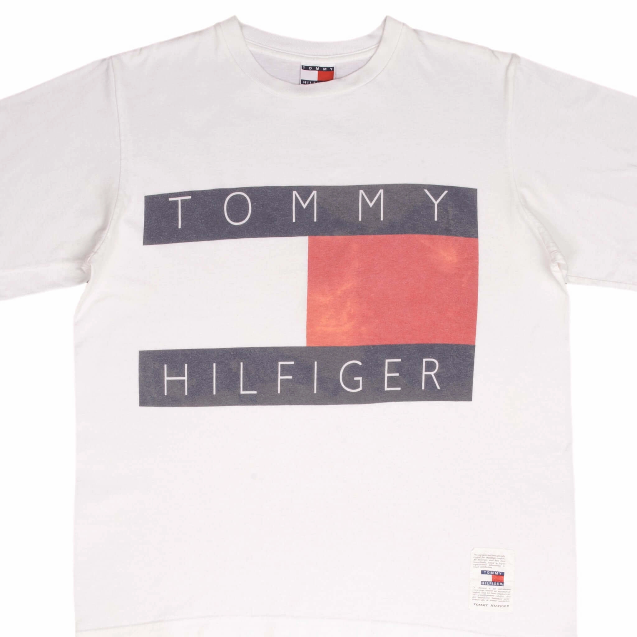 VINTAGE TOMMY HILFIGER SPELLOUT WHITE TEE SHIRT 1990S MEDIUM MADE IN USA Flexible Weave Daily Favorite