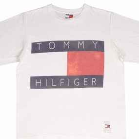VINTAGE TOMMY HILFIGER SPELLOUT WHITE TEE SHIRT 1990S MEDIUM MADE IN USA Flexible Weave Daily Favorite