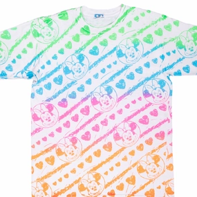 VINTAGE ALL OVER PRINT RAINBOW DISNEY MINNIE TEE SHIRT 1990S LARGE MADE IN USA Heather Texture Finish Lint Resistant Surface