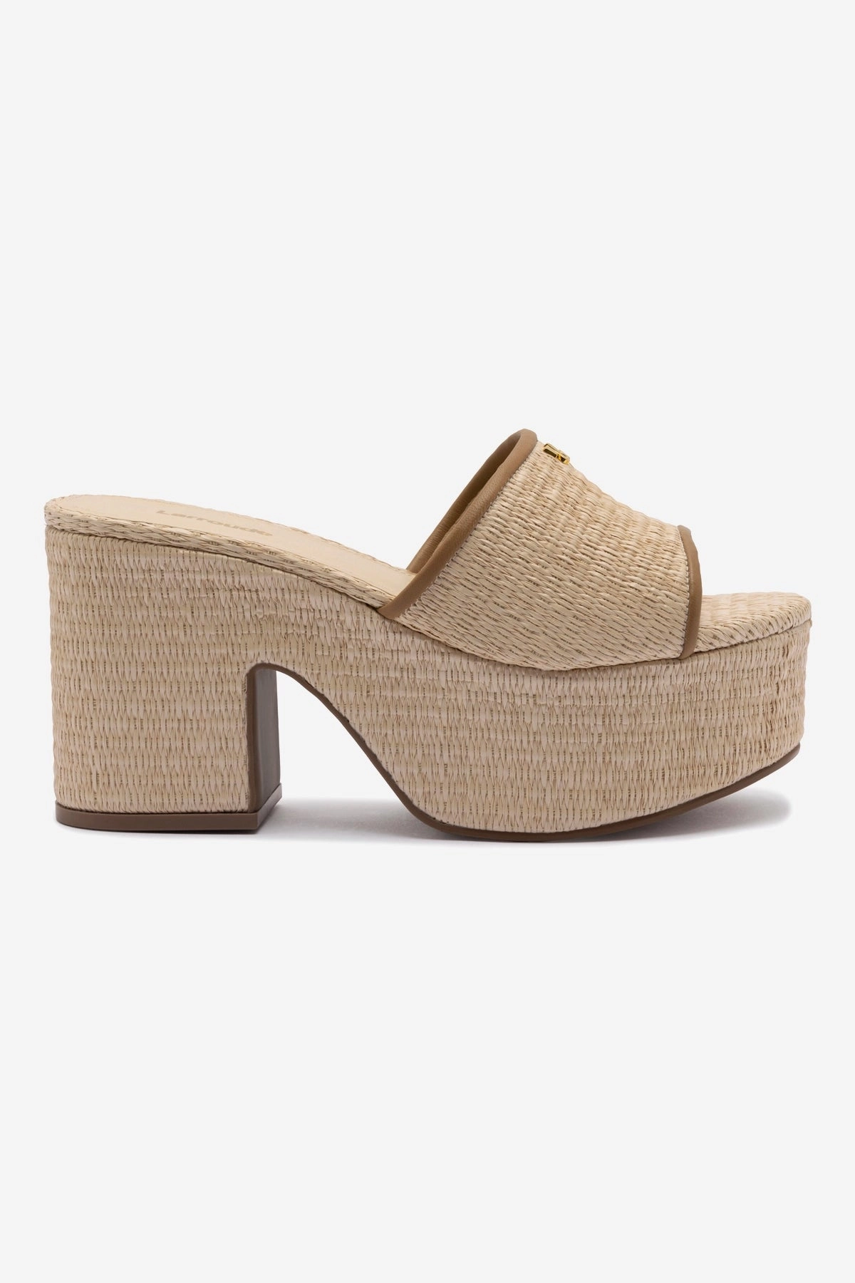 Miso Platform Sandal In Natural Raffia and Hazelnut Trimming Non Toxic Construction Retro Vibe