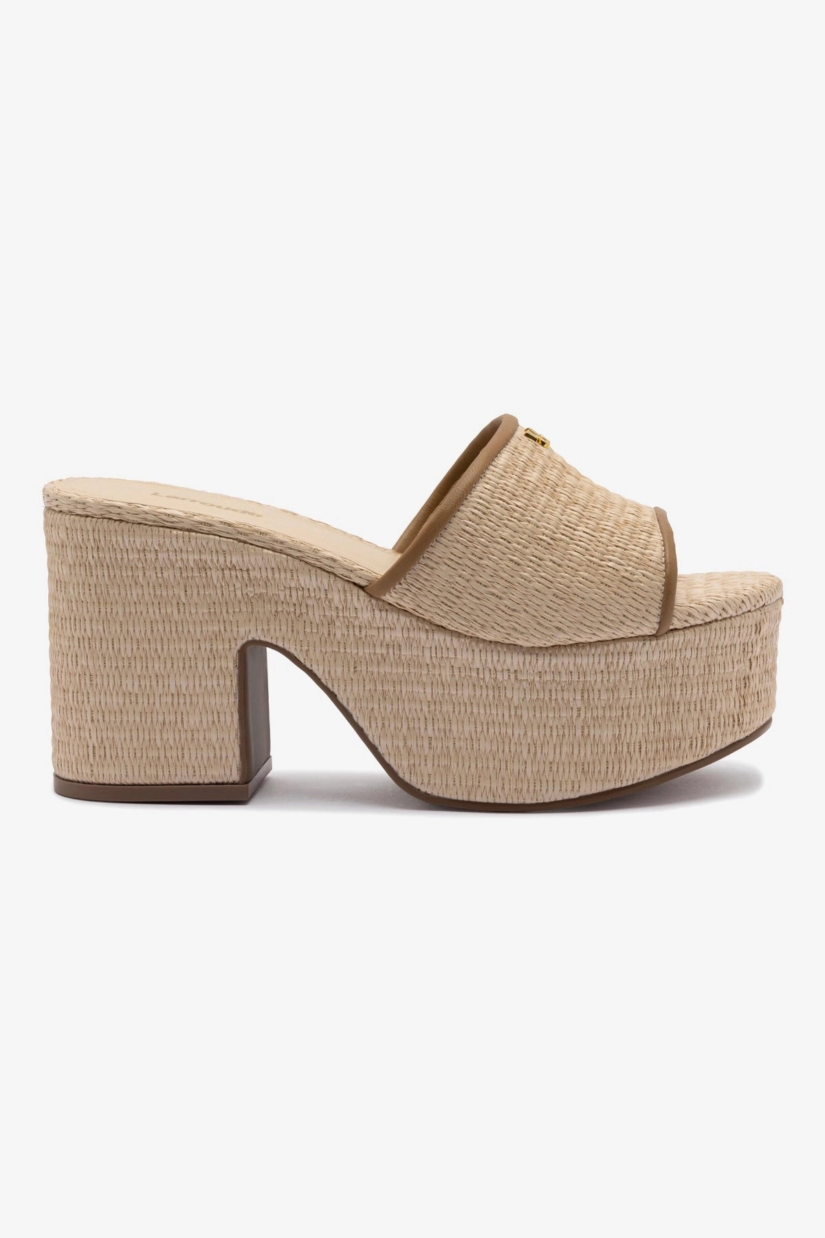 Open Feel Stacked Traction Lugs Miso Platform Sandal In Natural Raffia and Hazelnut Trimming