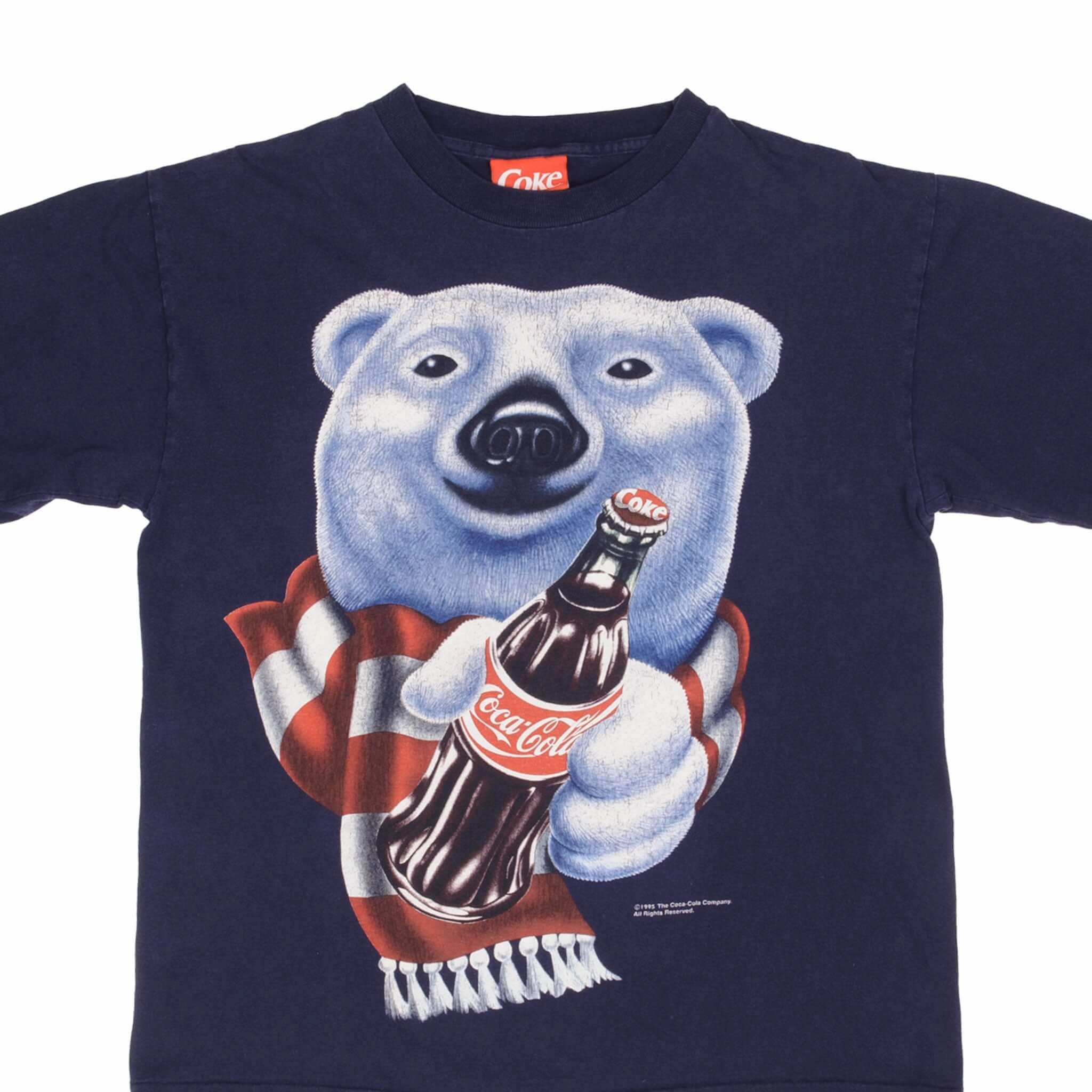 VINTAGE COCA COLA POLAR BEAR TEE SHIRT 1995 SIZE LARGE MADE IN USA Quick Release Hem