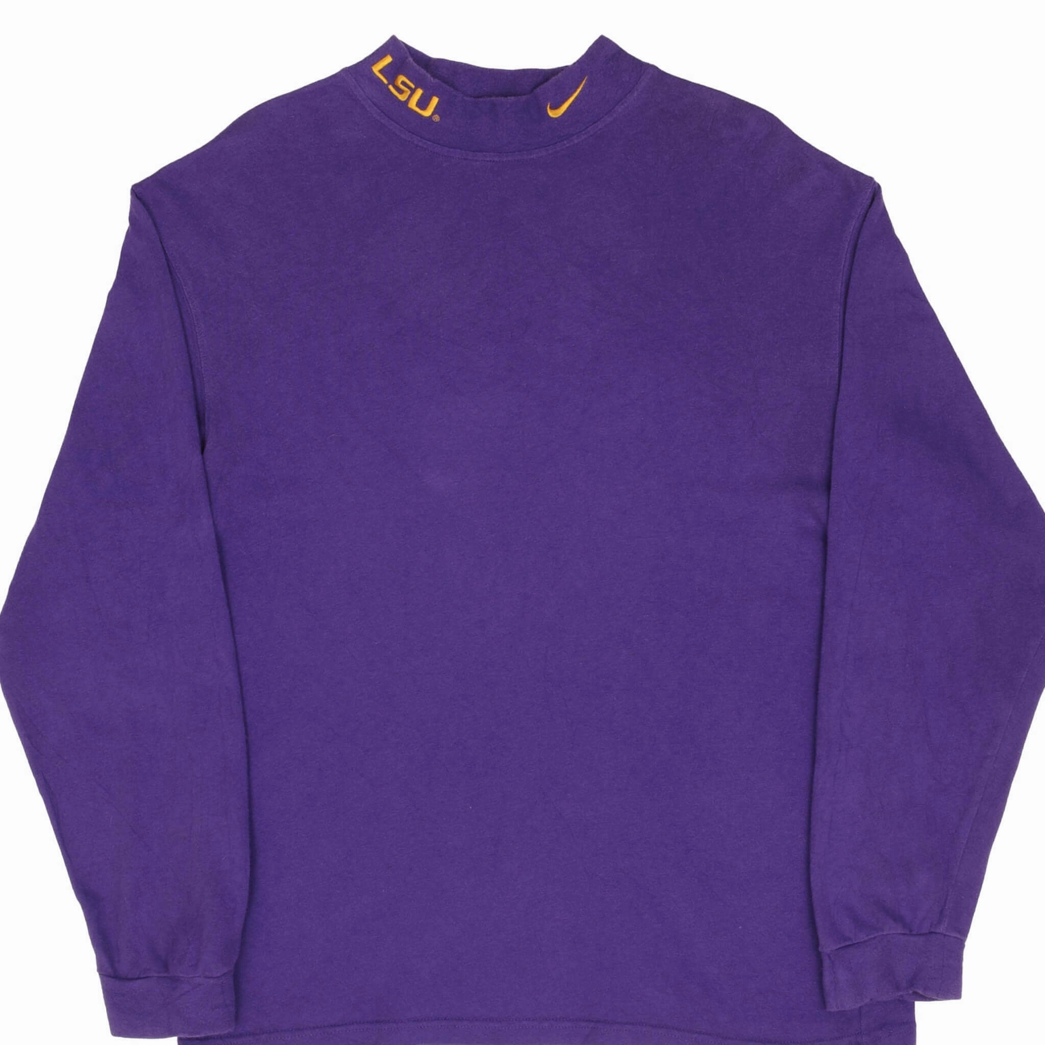 VINTAGE NIKE NCAA LSU TIGER LONG SLEEVE TURTLE NECK PURPLE TEE SHIRT 1990S SMALL Seam Free Shoulders