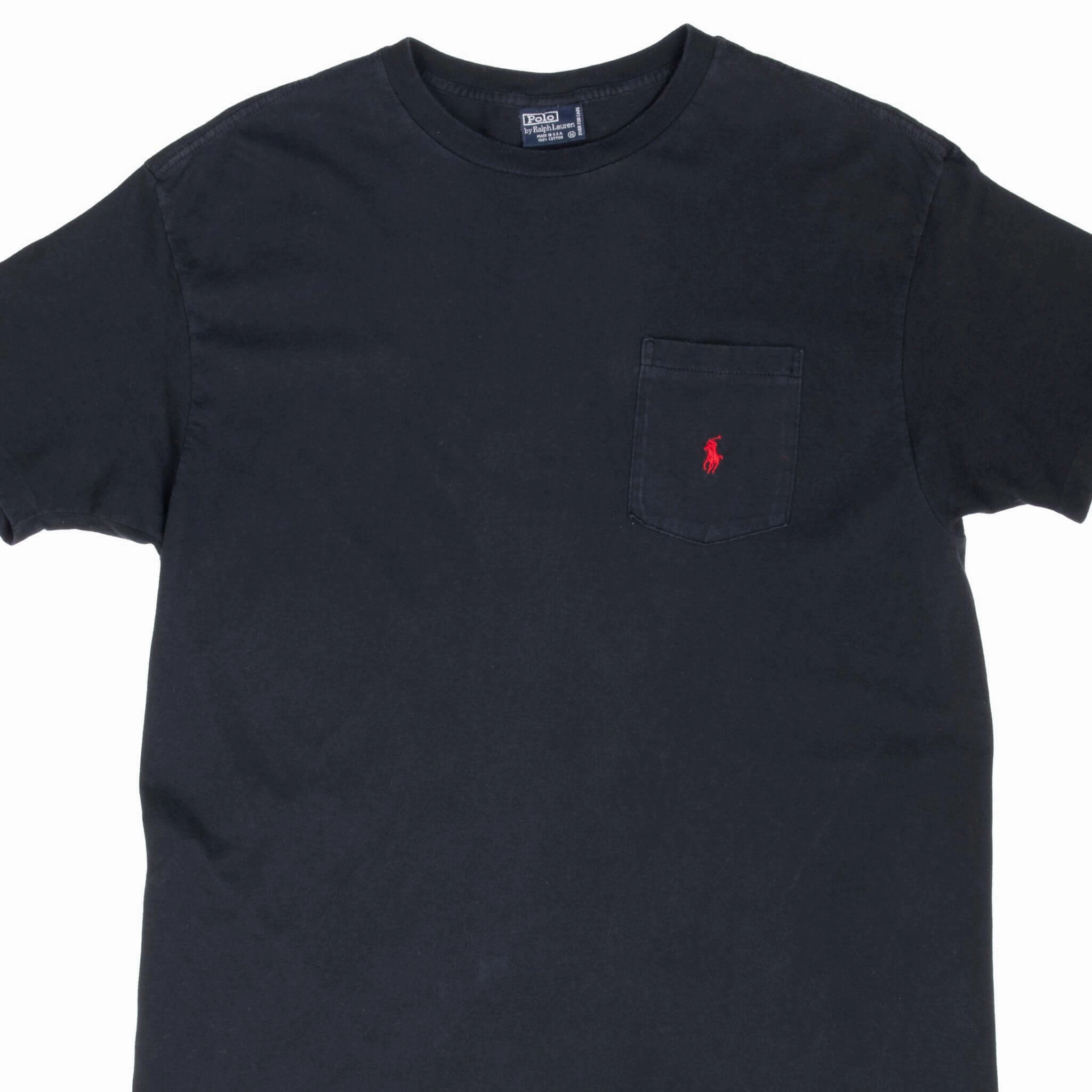 Fashion Must-Have Layered Collar Structure VINTAGE POLO RALPH LAUREN CLASSIC BLACK POCKET TEE SHIRT 1990S MEDIUM MADE USA