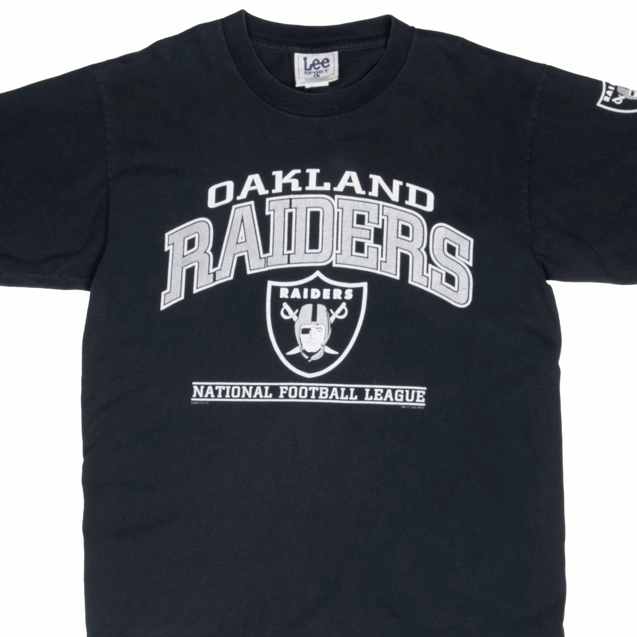 VINTAGE NFL OAKLAND RAIDERS BLACK TEE SHIRT 1998 LARGE Airflow Mesh Panels Essential Wear