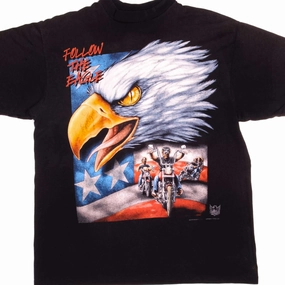 Comfort and Breathable Colorfast Dye VINTAGE 3D EMBLEM AMERICAN BIKER FOLLOW THE EAGLE TEE SHIRT 1998 XL MADE IN USA