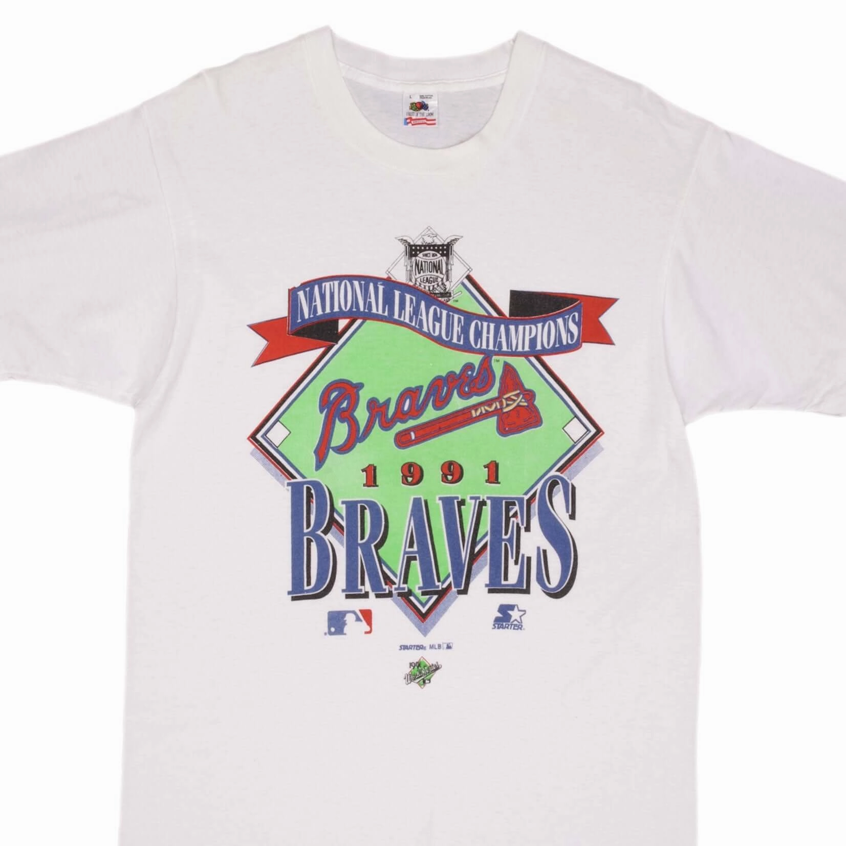 VINTAGE MLB ATLANTA BRAVES CHAMPIONS 1991 TEE SHIRT SIZE MEDIUM MADE IN USA Comfortable texture StretchComfortWeave