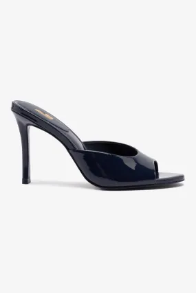Jasmine Hi Mule In Navy Leather Tear Resistant