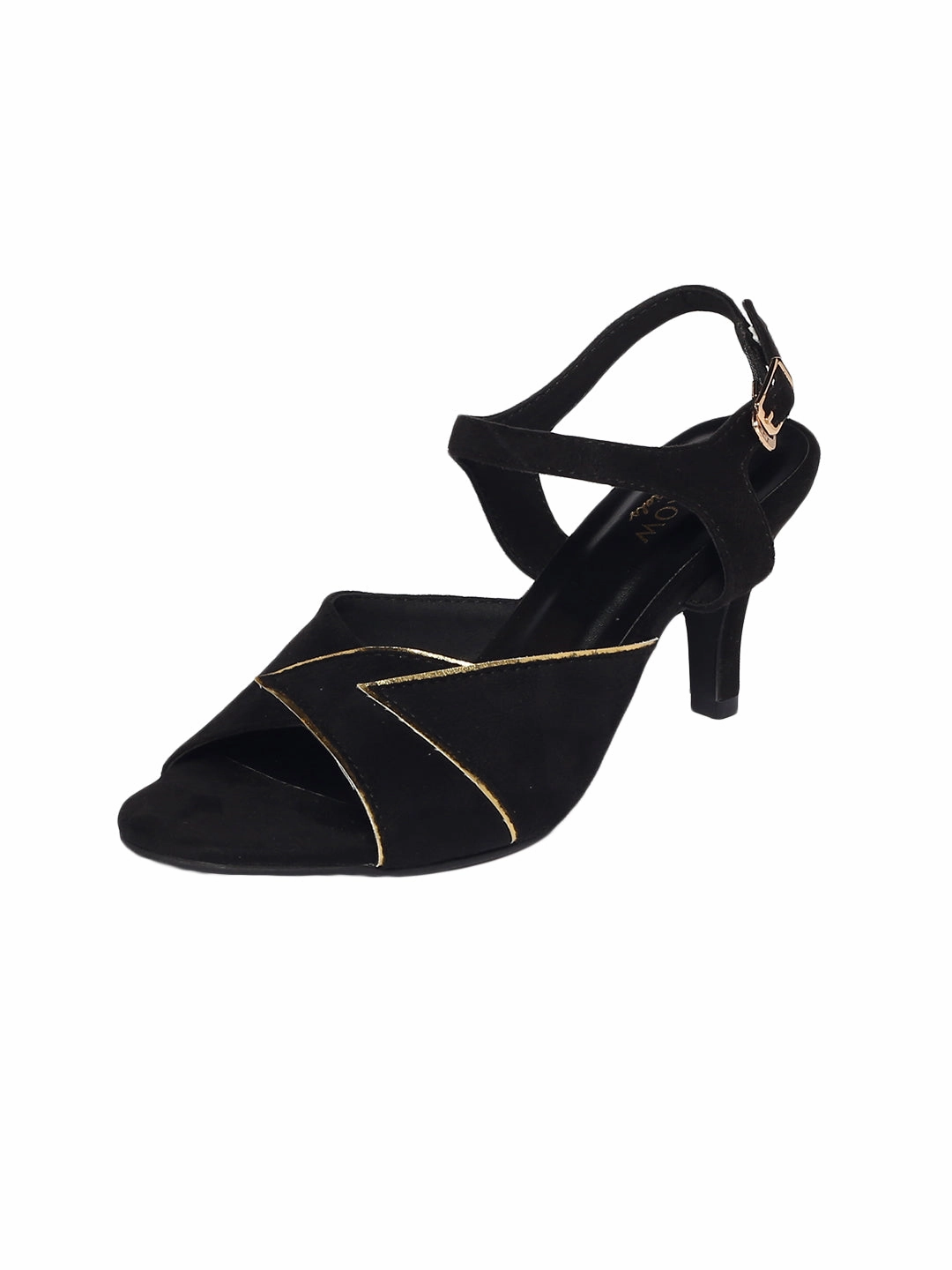 Johanna Black Kitten Heel Ankle Strap Heels Leather Heeled Sandals