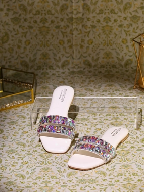 Lacey White Flats Shock Absorbing Soft Memory Foam Heels