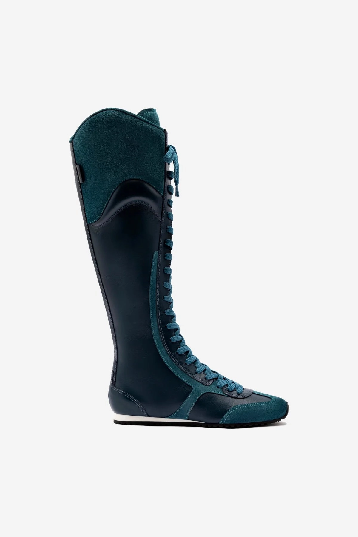 Larroud?? x Jonathan Cohen Flat Hi Sneaker Boot In Teal Suede Odor Control Treatment